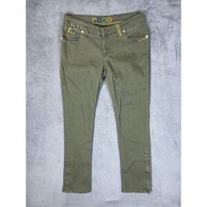 Coogi Jeans Womens 11/12 Green Denim Low Rise Straight Embroidered Zipper Ankles